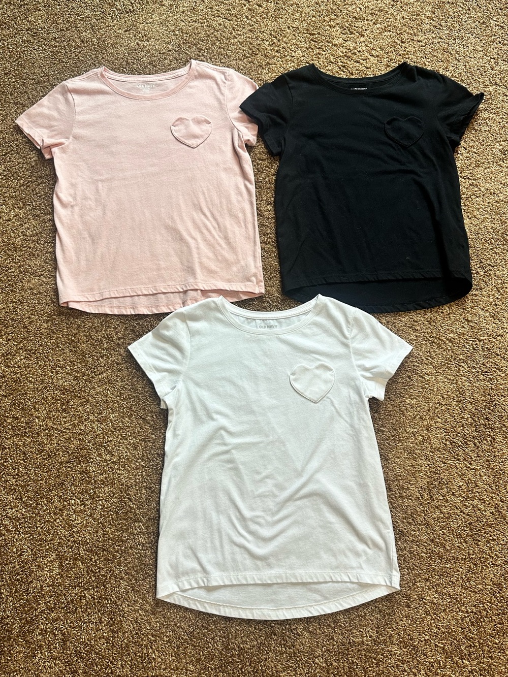 Bundle of 3 Old Navy Girls Heart Pocket Tees - Pink, Black, White